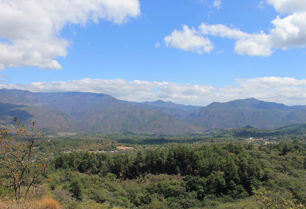 A view of a landscape within the Dry Corridor in La Paz, Honduras, in late March. The Dry Corridor is a region of central and western Honduras whose name hints at the trials of farming in an area where water access is often scarce. The Dry Corridor also extends into other countries in Central America. (NCR photo/Brian Roewe)