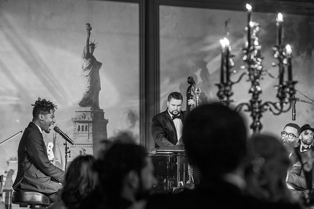 Jon Batiste performs at the State Dinner in honor of President Emmanuel Macron of France and Brigitte Macron on Dec. 1, 2022, on the South Lawn of the White House. (Official White House Photo/Cameron Smith)