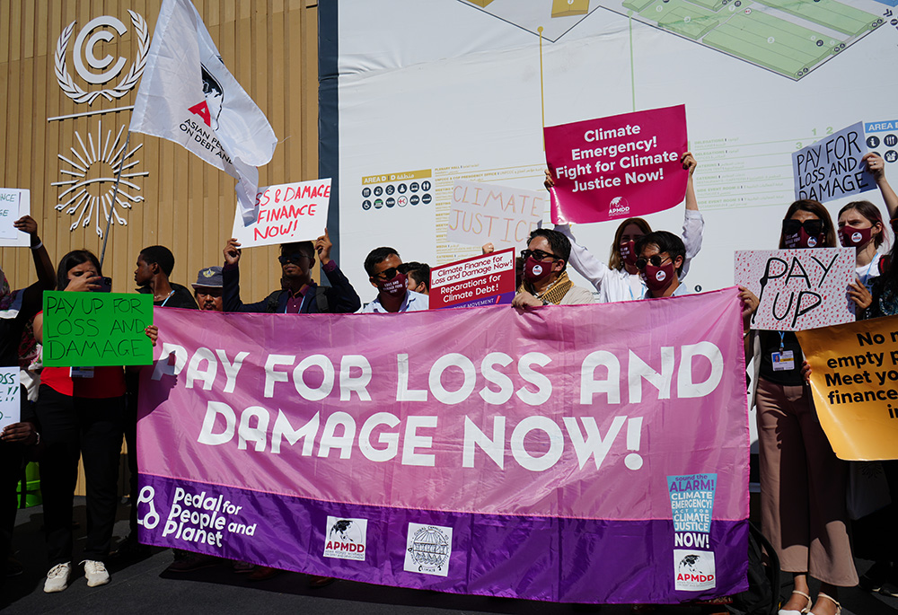 Climate activists including religious leaders demonstrate, calling for money for climate action at the COP27 U.N. climate summit, Nov. 11, 2022, in Sharm el-Sheikh, Egypt. (GSR photo/Doreen Ajiambo)