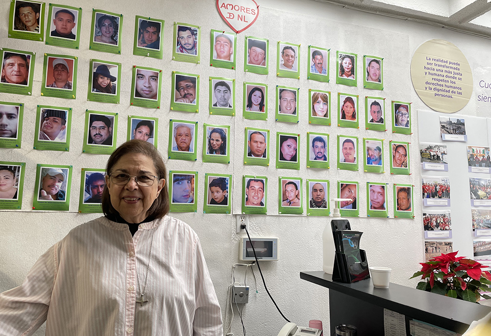 Standing before the faces of those missing, Sr. Consuelo Morales led a press conference alongside CADHAC and AMORES Nov. 26, expressing their concern for the recent increase in femicides and forced disappearances, as well as the lack of action by the authorities to activate Amber Alerts on cellphones. (Julieta Valdez)