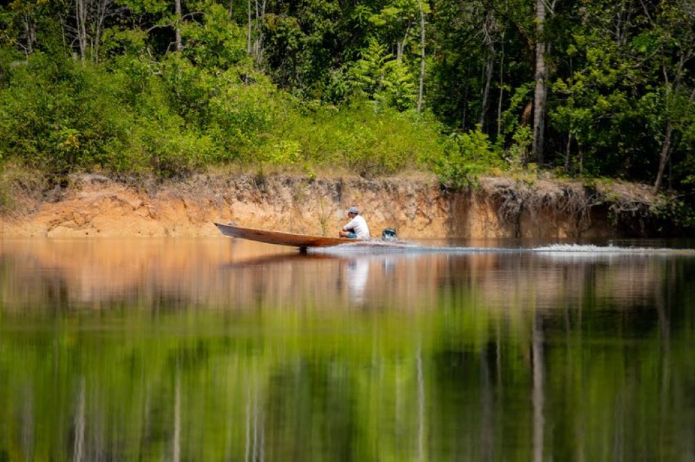 An undated photo shows the low level of an Amazonian stream during the 2023 drought.