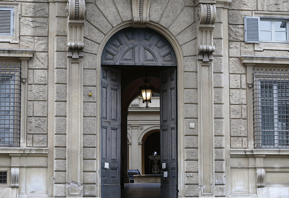 The main door at the headquarters of the Dicastery for the Doctrine of the Faith is seen at the Vatican in this Feb. 15, 2022, file photo. (CNS/Paul Haring)