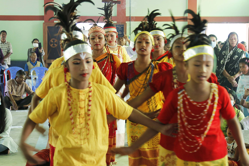 Garo girls dance in their traditional clothes. (Stephan Uttom Rozario)