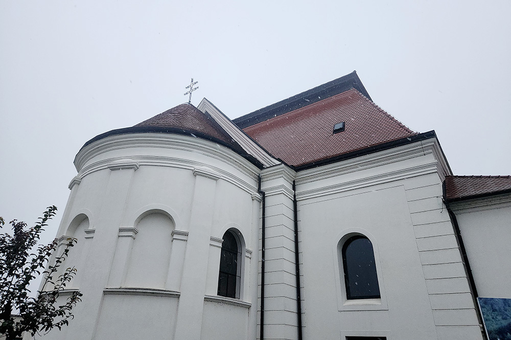 A recent photograph of the Church of Sts. Philip and James, which was destroyed during the 1991 siege of Vukovar, Croatia, but now rebuilt (GSR photo/Chris Herlinger)