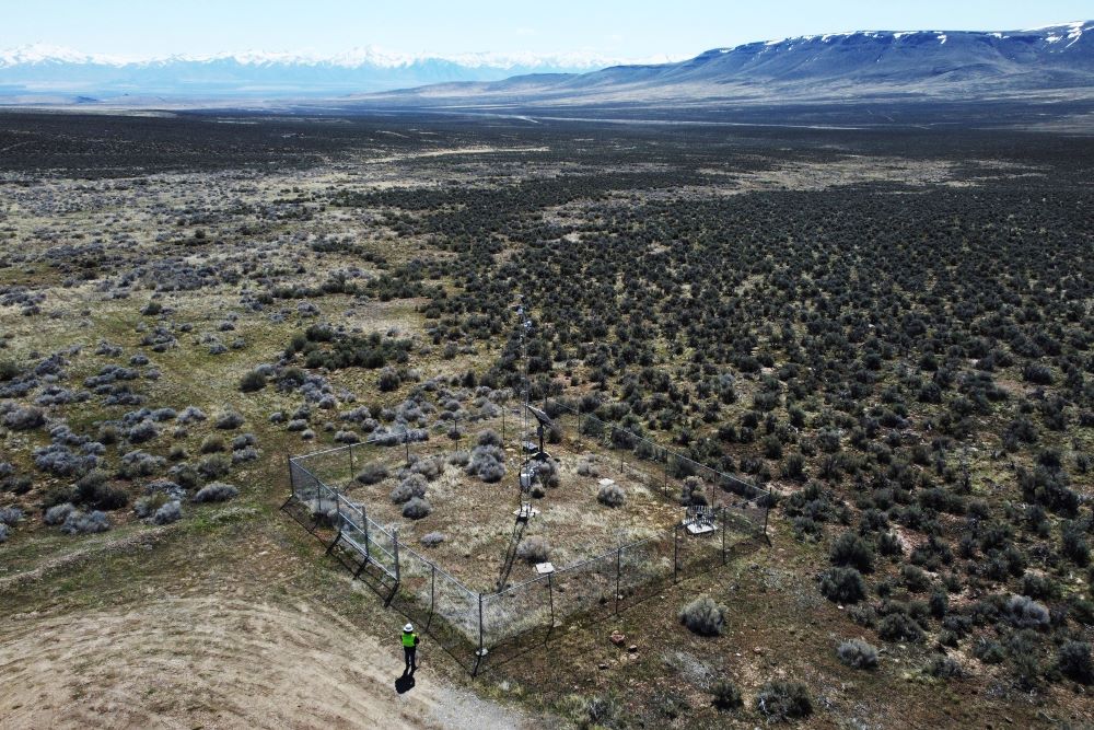 An employee stands near the Lithium Nevada Corp. mine site at Thacker Pass on April 24, 2023, near Orovada, Nev. 