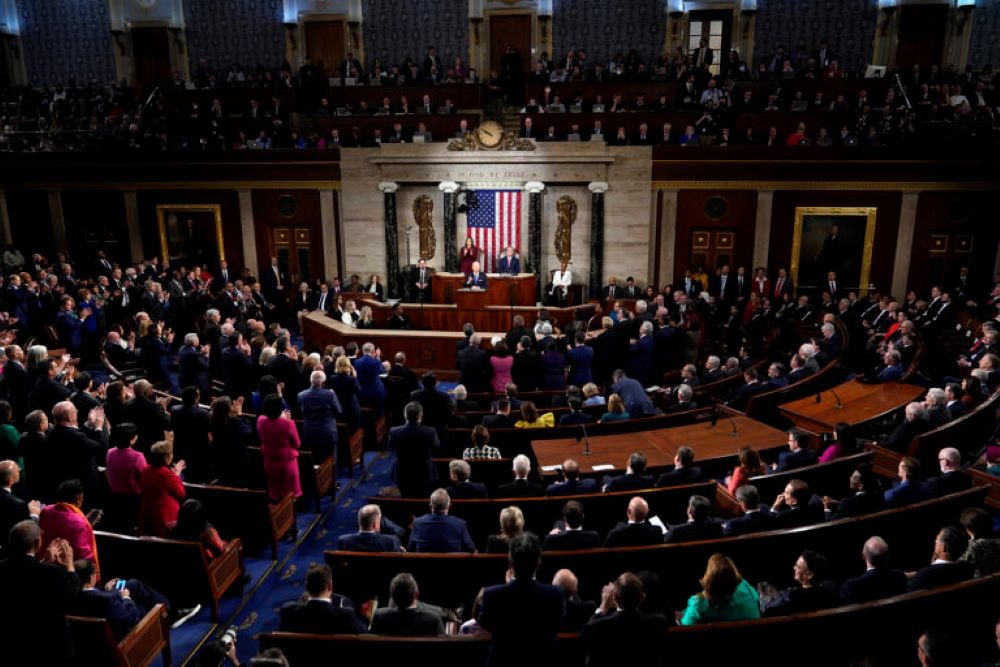 President Joe Biden delivers the State of the Union address to a joint session of Congress at the U.S. Capitol ON Feb. 7, 2023, in Washington. 