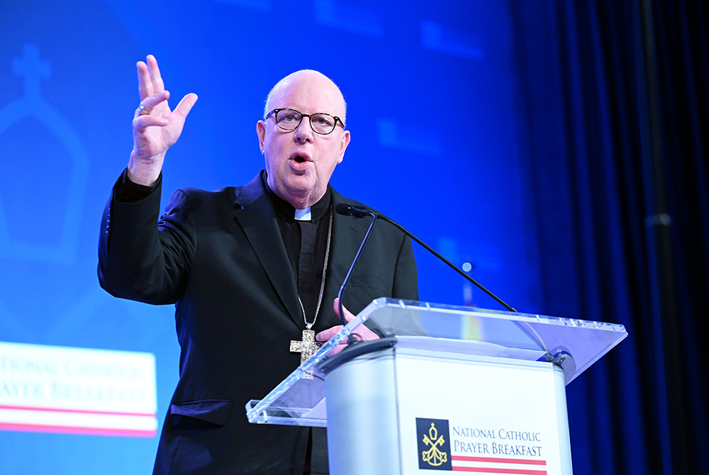 Bishop William Byrne of Springfield, Massachusetts, gives the keynote address during the National Catholic Prayer Breakfast in Washington Feb. 8. (OSV News/Leslie E. Kossoff)