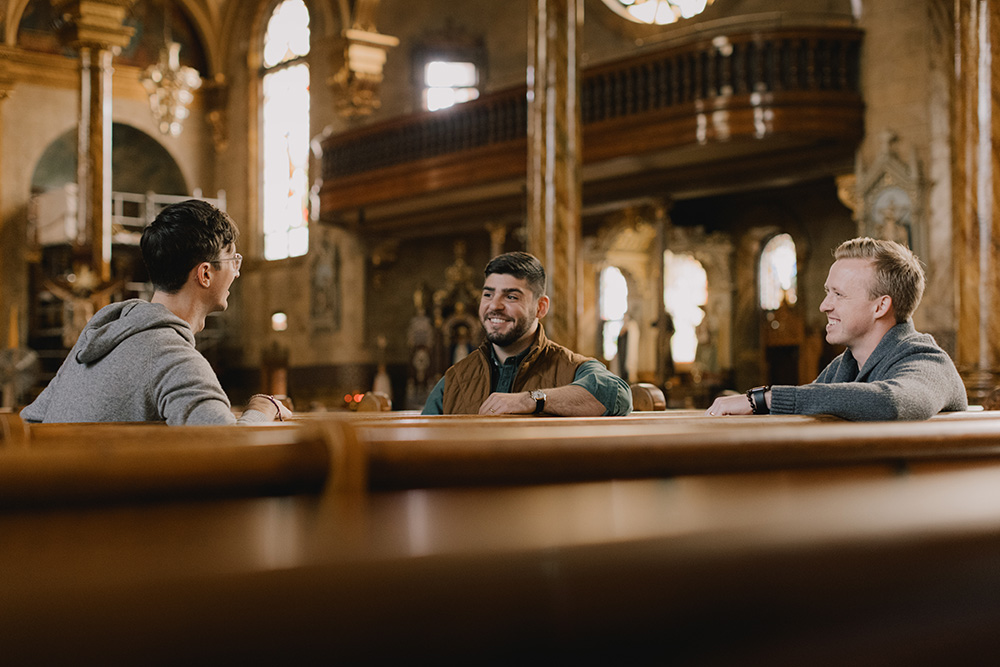 The co-founders of Hallow, from left: Erich Kerekes, chief technology officer; Alessandro DiSanto, head of growth; and Alex Jones, CEO (Courtesy of Hallow)