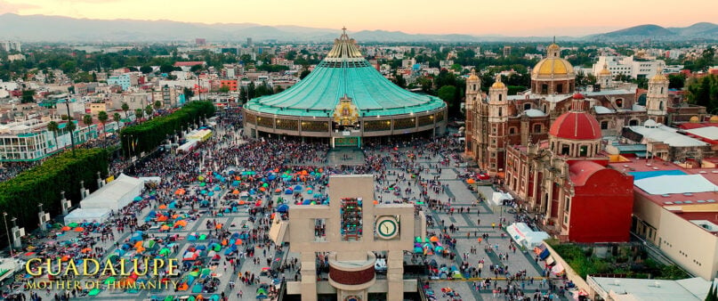 Pilgrims gather outside the Basilica of Guadalupe on her feast day in Mexico City in a scene from “Guadalupe: Mother of Humanity.”