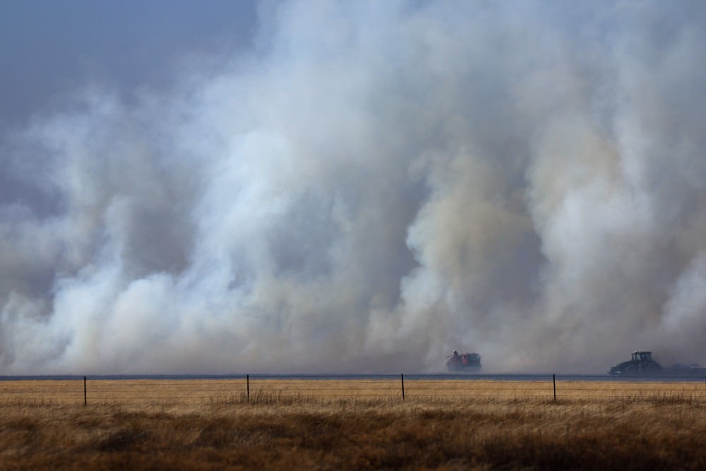 Smoke gather in field.