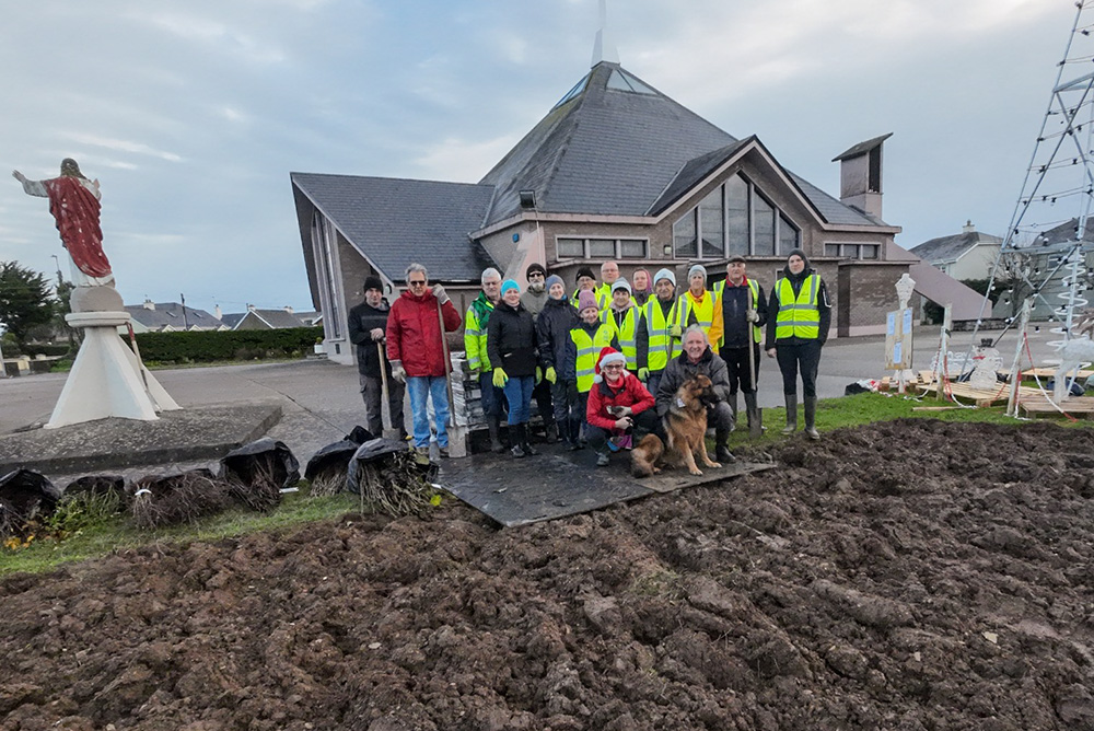 The Church of St. Patrick in Rosslare Harbour, County Wexford, Ireland, where 2,000 native trees were planted in the grass areas beside the church (Courtesy of 100 Million Trees Project)