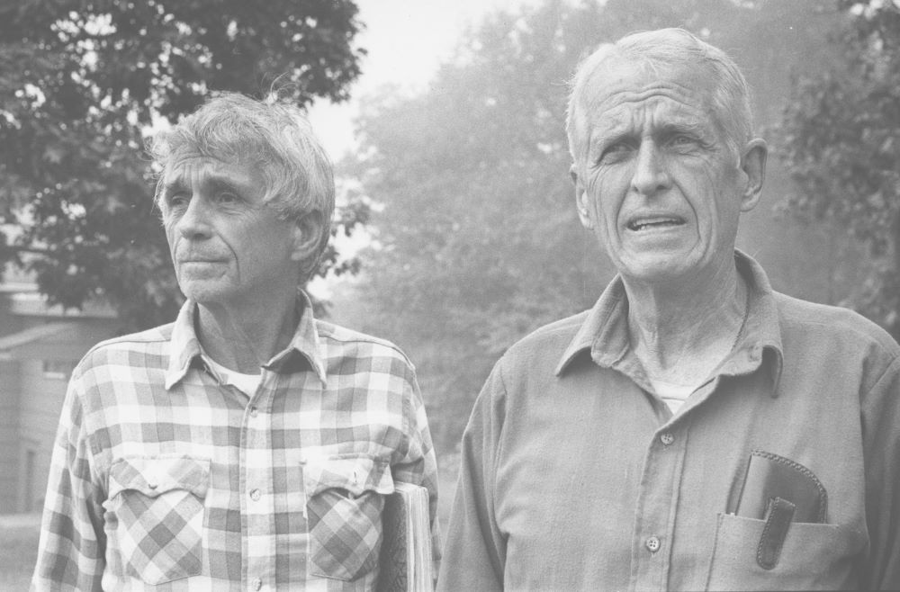 Philip Berrigan, right, and his brother, Jesuit Fr. Daniel Berrigan, lead a peace conference at Kirkridge Retreat Center, Stroudsburg, Pennsylvania.