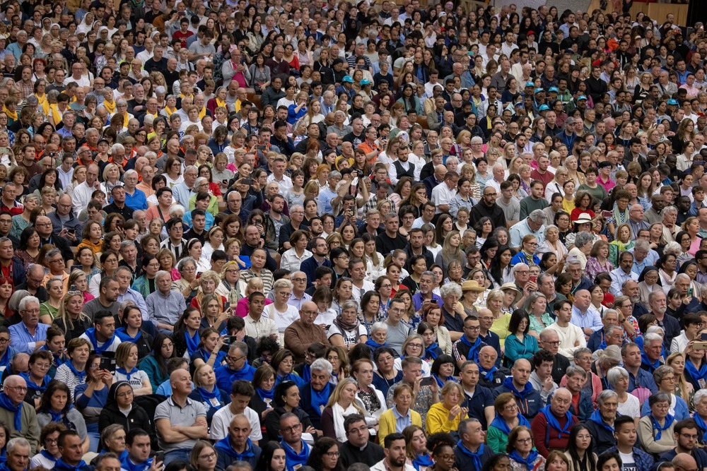 Frame filled with aerial view of enormous crowd