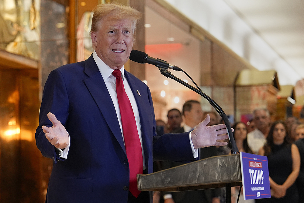 Former President Donald Trump speaks during a news conference at Trump Tower May 31, 2024, in New York. A day after a New York jury found Donald Trump guilty of 34 felony charges, the presumptive Republican presidential nominee addressed the conviction and likely attempt to cast his campaign in a new light. (AP/Julia Nikhinson)