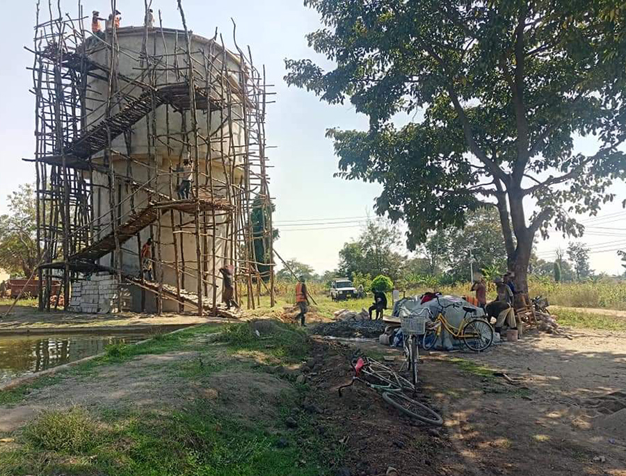 A water tank is built at the Franciscan Sisters of Charity's compound in the Ifumbo district of Tanzania. (Courtesy of Sr. Senorina Lukwachala)