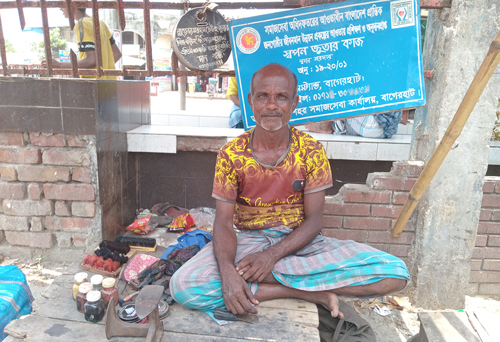 Swapon Sarder, 55, a shoemaker and cobbler, is a resident of Mariapolli village and was the victim of two recent storms. The nuns helped him and his family during the disasters. He earns roughly $2 a day. (GSR photo/Sumon Corraya)