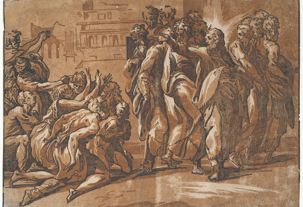 "Christ healing the Lepers," a circa 1540-50 print by Niccolo Vicentino, after Parmigianino (Girolamo Francesco Maria Mazzola) (Metropolitan Museum of Art)