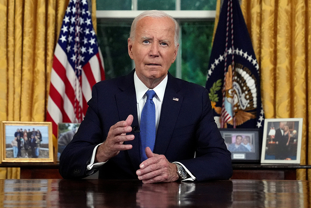 President Joe Biden addresses the nation from the Oval Office of the White House in Washington, D.C., July 24, about his decision to drop his Democratic presidential reelection bid. (OSV News/Evan Vucci, pool via Reuters)