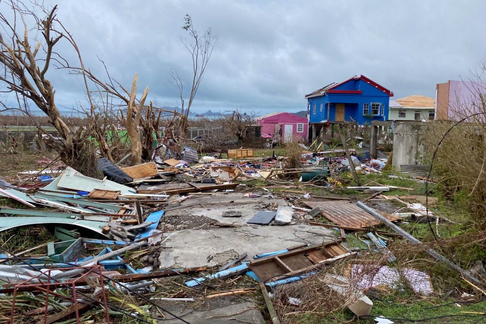 Debris lies around the foundation of a destroyed house on the island of Carriacou, Grenada, July 3,  after Hurricane Beryl. 