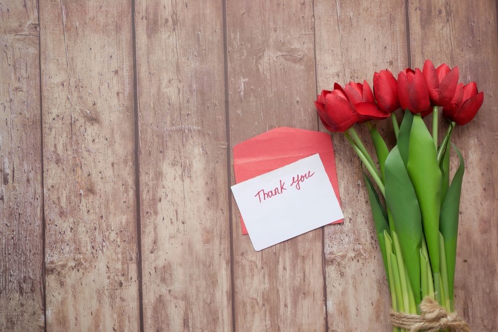 Flowers and a thank you note