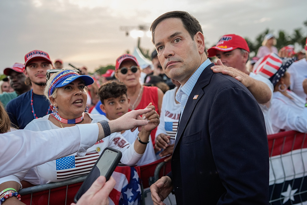 Florida Sen. Marco Rubio arrives before former President Donald Trump speaks at a campaign rally at Trump National Doral Miami July 9 in Doral, Florida. (AP/Rebecca Blackwell)