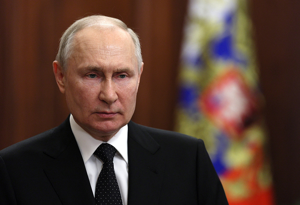 Russian President Vladimir Putin gives a televised address June 24, 2023, in Moscow, Russia. (OSV News/Reuters/Sputnik/Kremlin/Gavriil Grigorov)