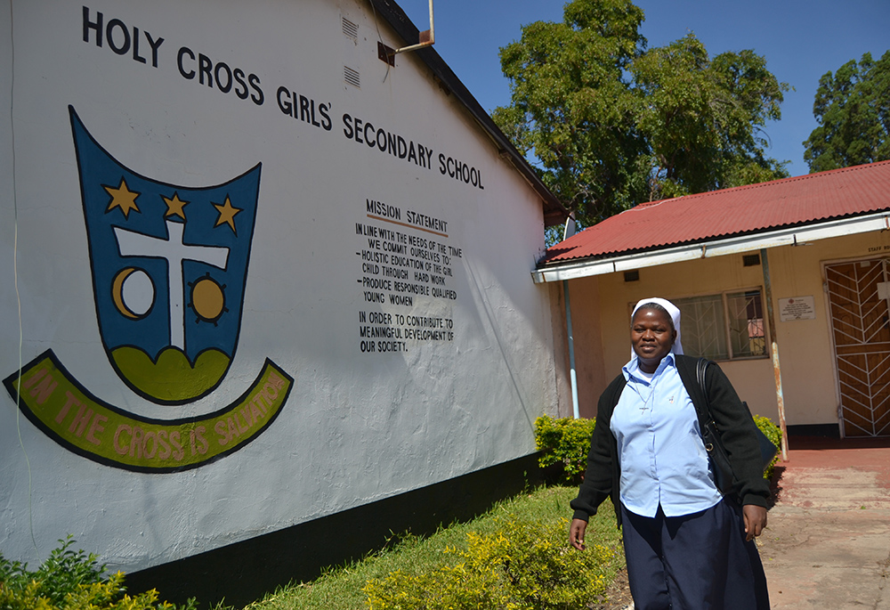 Signage is pictured at Holy Cross Girls Secondary School in Mongu, Zambia. (Derrick Silimina)