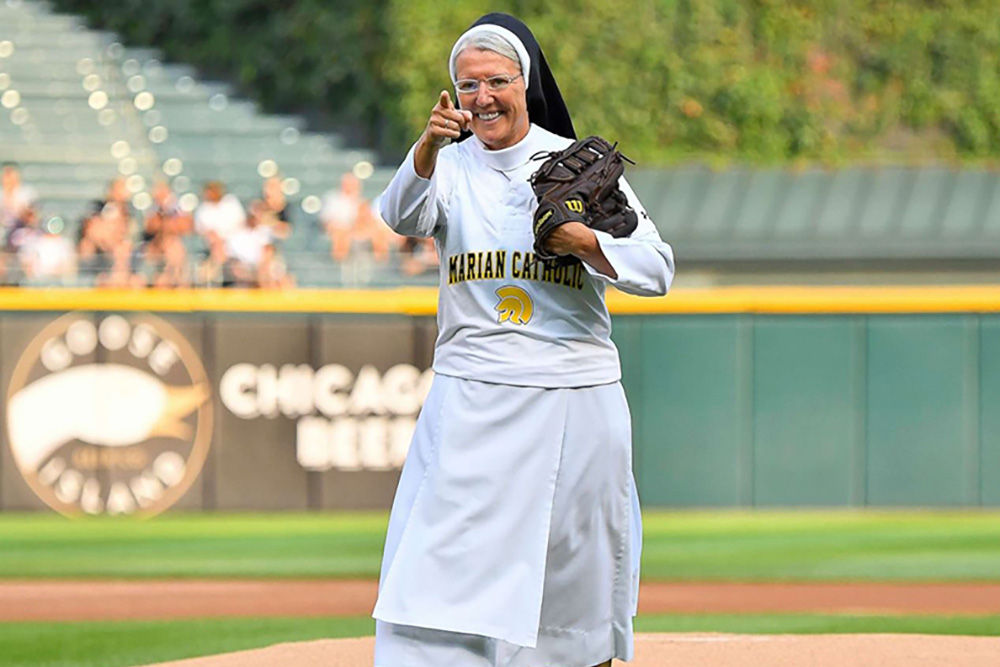 Sr. Mary Jo Sobieck, a Dominican Sister of Springfield, Illinois,, at a White Sox game in Chicago on Aug. 18, 2018. (Mary Jo Sobieck)