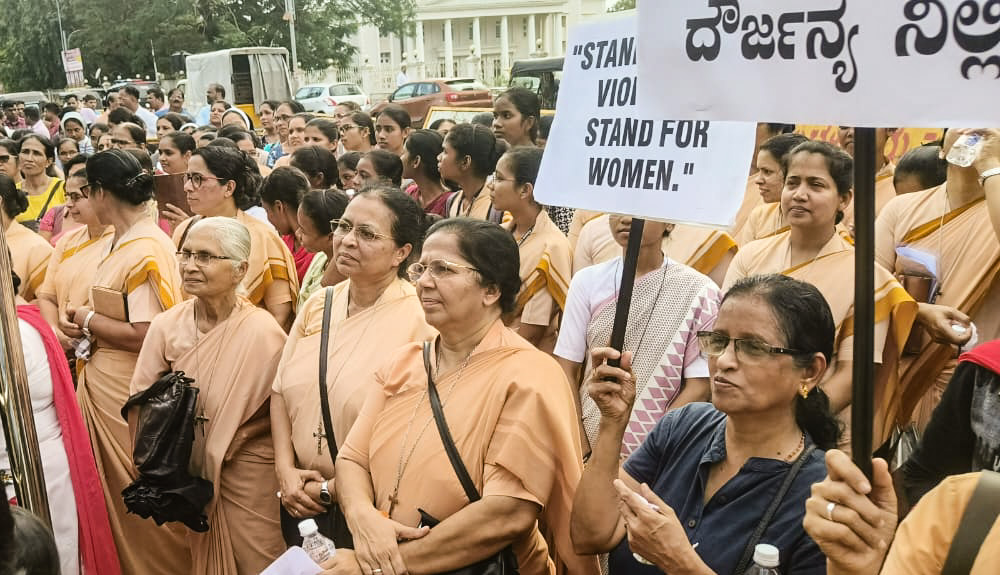 Members of the Conference of Religious Women India join a protest march in the southwestern Indian city of Mangalore, demanding justice for rape victims and seeking safety for women in workplaces. (Courtesy of Severine Menezes)