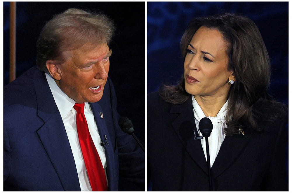 Former U.S. President Donald Trump, the Republican presidential candidate, and Democratic presidential candidate and U.S. Vice President Kamala Harris, are pictured in a combination photo taking part in the presidential debate at the National Constitution Center Sept. 10 in Philadelphia. (OSV News/Reuters/Brian Snyder)