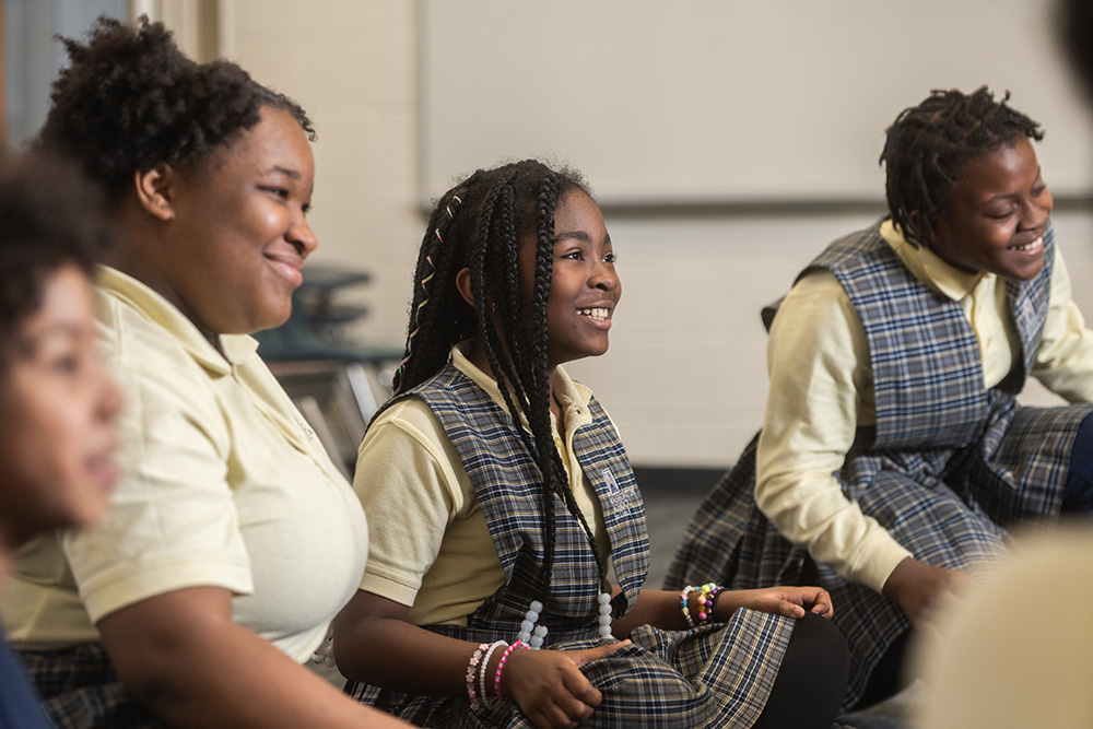 Students attend class at Washington School for Girls in southeast Washington, D.C. Hailed for its rigorous curriculum, the school was co-founded by members of the Religious of Jesus and Mary, the Society of the Holy Child Jesus, and the National Council of Negro Women. (Courtesy of Washington School for Girls)