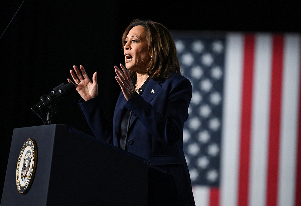 Democratic presidential nominee U.S. Vice President Kamala Harris speaks during a campaign event Oct. 17 in Green Bay, Wisconsin. (OSV News/Reuters/Vincent Alban)