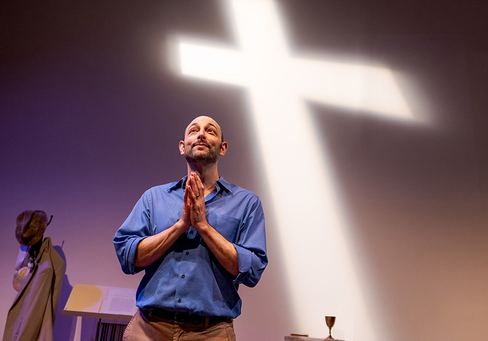 Matthew LaBanca was fired from his jobs directing a church choir and teaching music at a Catholic school in 2021, soon after he married his same-sex partner. He is starring in a one-man play he wrote about the experience called "Communion," which premieres off-Broadway Nov. 7. (Courtesy of Rebecca J. Michelson)