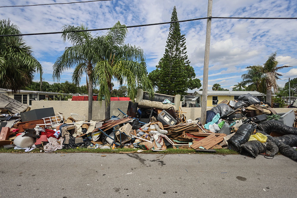 Destruction in the Diocese of St. Petersburg, Florida, following Hurricane Helene. The hurricane jumped from 80 mph winds to 140 mph winds in less than 36 hours. (Courtesy of Catholic Charities USA/Jeremy Mines)