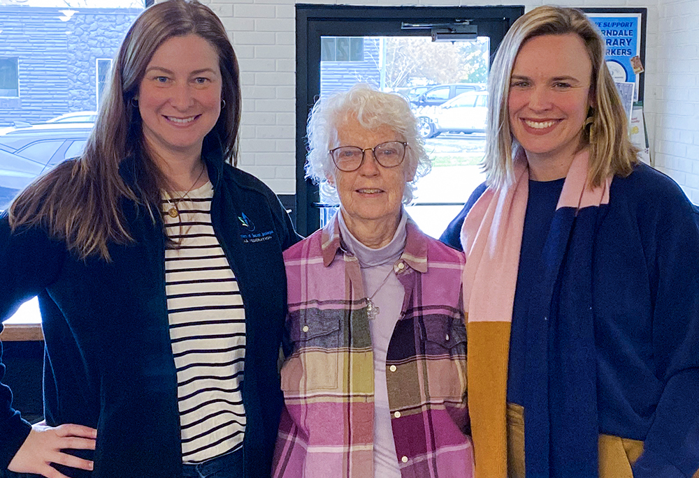 Elizabeth Garlow, right, co-founder of the Francesco Collaborative, is pictured with St. Joseph Sr. Marcella Clancy (center) and St. Joseph Sr. Erin McDonald, who participated in the "Solidarity Economy Encounter," a program hosted jointly by the Francisco Collaborative and the Congregation of St. Joseph. (Courtesy of Congregation of St. Joseph)