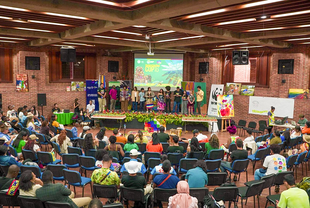 A global youth summit is held in the green zone of the 2024 United Nations biodiversity summit known as COP16, in Cali, Colombia. (Flickr/UN Biodiversity)