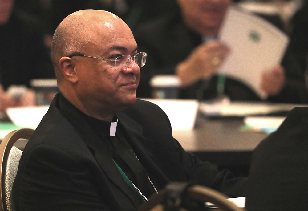 Archbishop Shelton Fabre of Louisville, Kentucky, smiles June 14 at the U.S. Conference of Catholic Bishops' Spring Plenary Assembly in Louisville. (OSV News/Bob Roller)