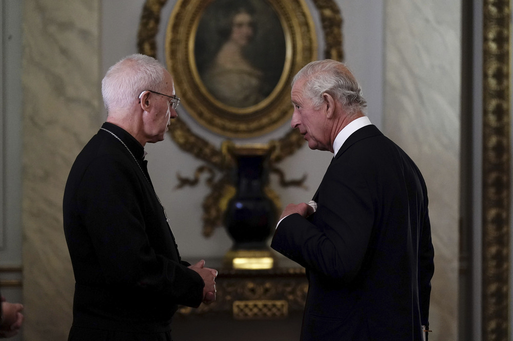 Justin Welby, former Archbishop of Canterbury, and King Charles III, Buckingham Palace, London, Sept. 16, 2022.