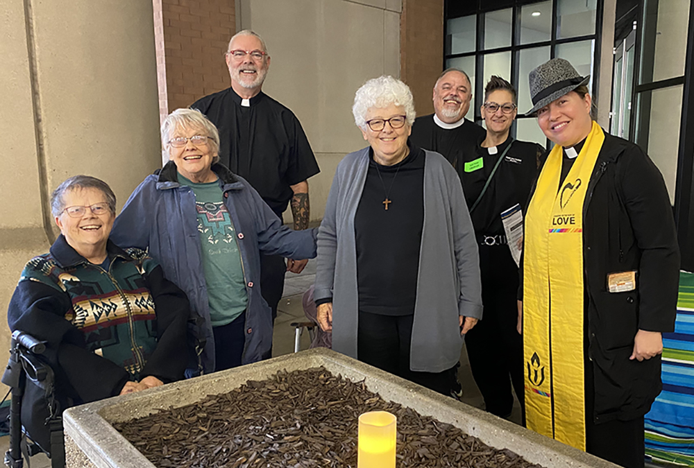 In front row, from left, Srs. Susan Adrians, Karen Walther and Barbara Pfarr, all School Sisters of Notre Dame, joined a prayer vigil for ballot counters in downtown Milwaukee on Nov. 5. (Courtesy of Barbara Pfarr)