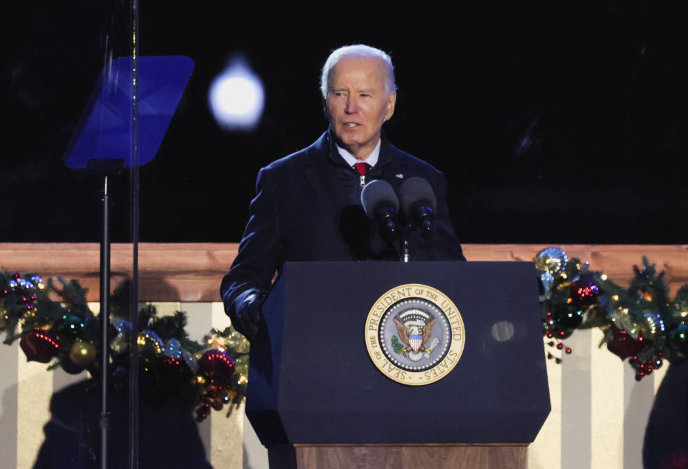 U.S. President Joe Biden delivers a speech during the annual National Christmas Tree lighting ceremony at the White House in Washington, Dec. 5, 2024. (OSV News photo/Leah Millis, Reuters)