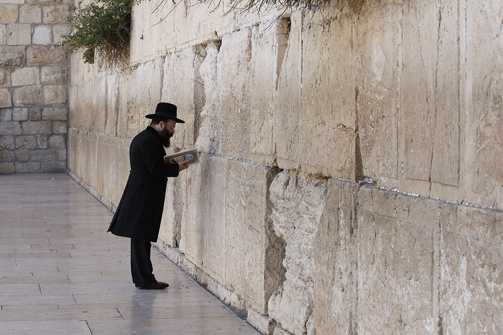 A man prays at the Western Wall in Jerusalem in this May 26, 2014, file photo. (CNS/Paul Haring)