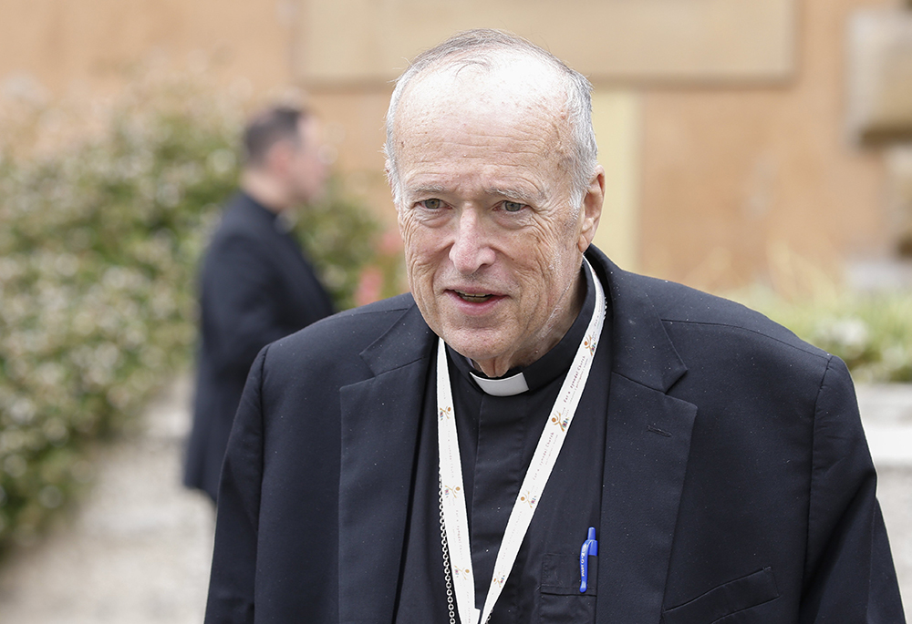 Cardinal Robert McElroy of San Diego exits the Paul VI Audience Hall at the Vatican after the morning session of the Synod of Bishops on synodality on Oct. 7, 2024. (CNS/Robert Duncan)