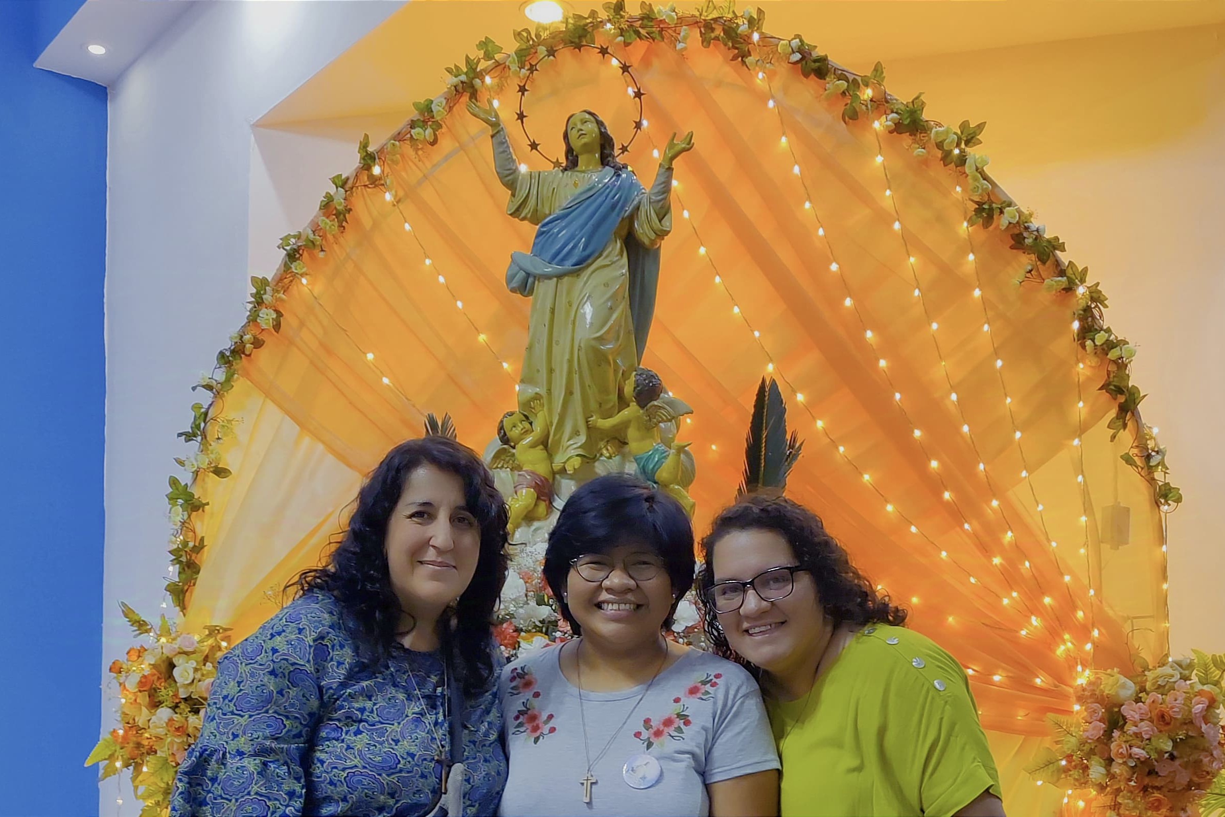 Srs. Elsa Porcario, Cynthya Segundo, and Pamela Luna of the Fraternity of Servants of the Poor, during the feast of Our Lady of the Assumption, on Aug. 15, 2023, in the city of Yrigoyen, Salta, Argentina. (Courtesy of Elsa Porcario)