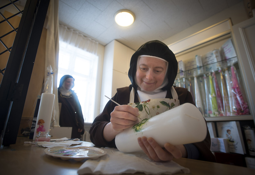The Discalced Carmelite nuns of Hafnarfjordur, Iceland, paint candles and religious artwork to support themselves. (Courtesy of Carmelite nuns of Hafnarfjordur)