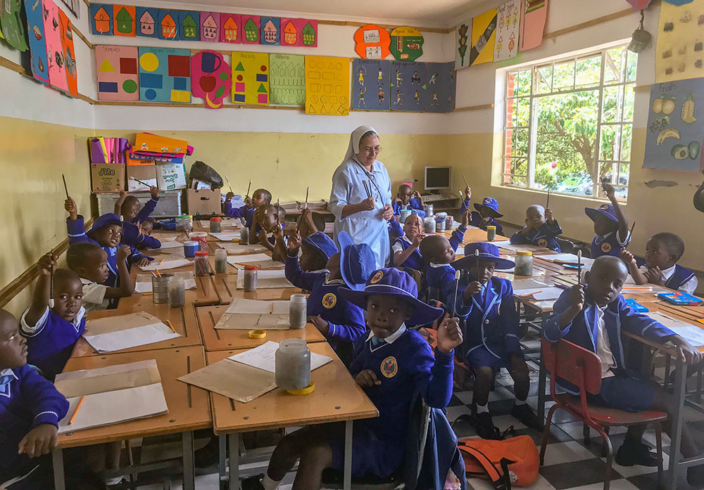 Our Lady of Sorrows Sr. Delnise Silva teaches a class at Our Lady of Sorrows Primary School in rural Zimbabwe. (Marko Phiri)
