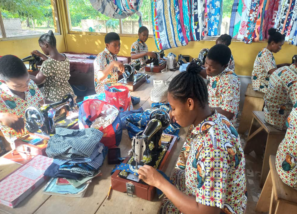 Young ladies undergo dress-making training at the Mater Ecclesiae Skills Training Centre at Kwaekese, in the Afram Plains of Ghana. (Damian Avevor)