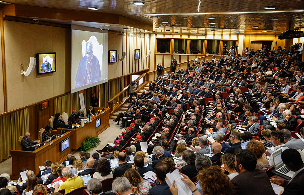 Cardinal Peter Turkson, then president of the Pontifical Council for Justice and Peace, speaks during a news conference to present Laudato Si' in the Vatican Synod Hall June 18, 2015. (CNS/Paul Haring)