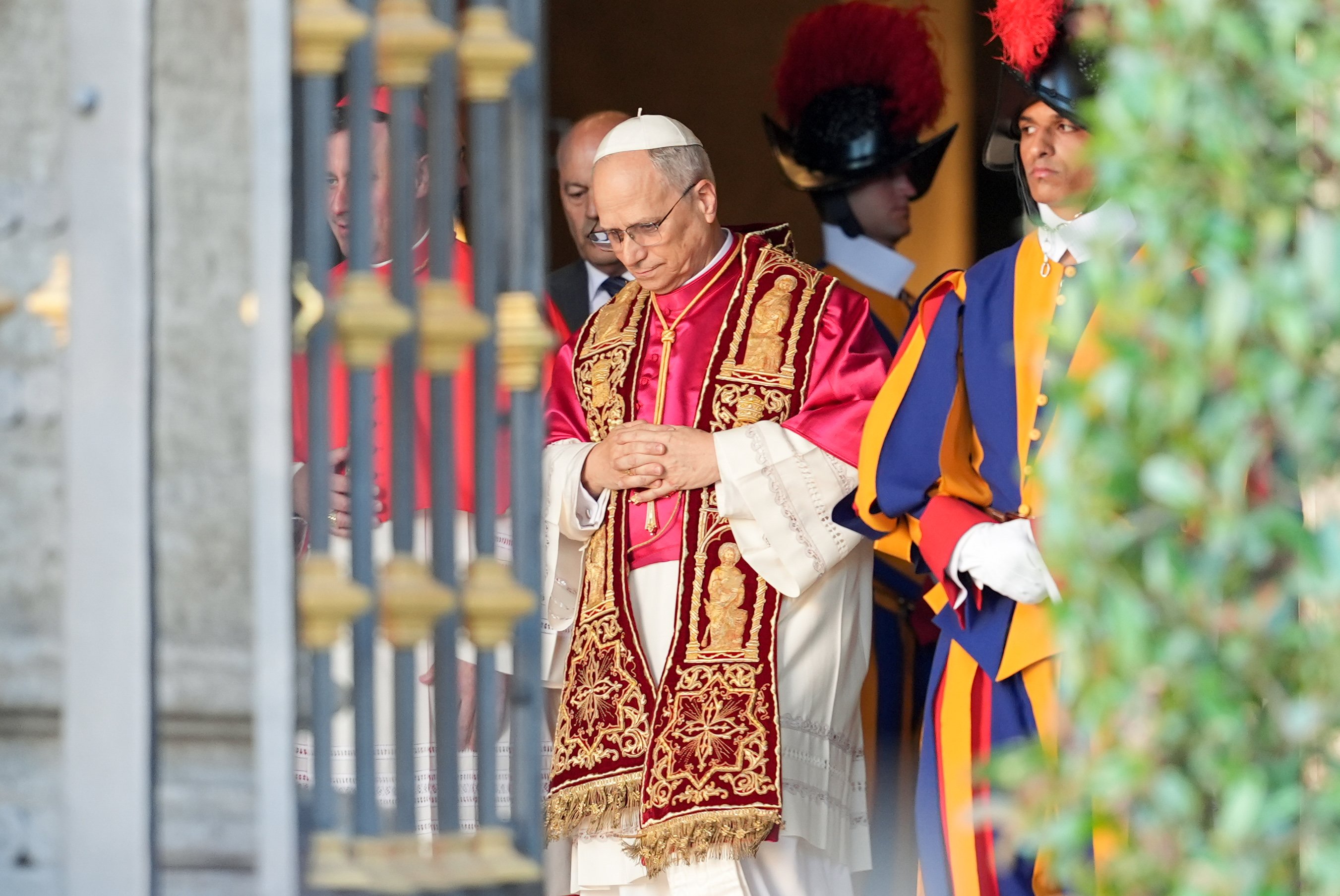 Pope Leo XIV departs from the Basilica of St. Mary Major in Rome May 25, 2025. (CNS photo/Lola Gomez)