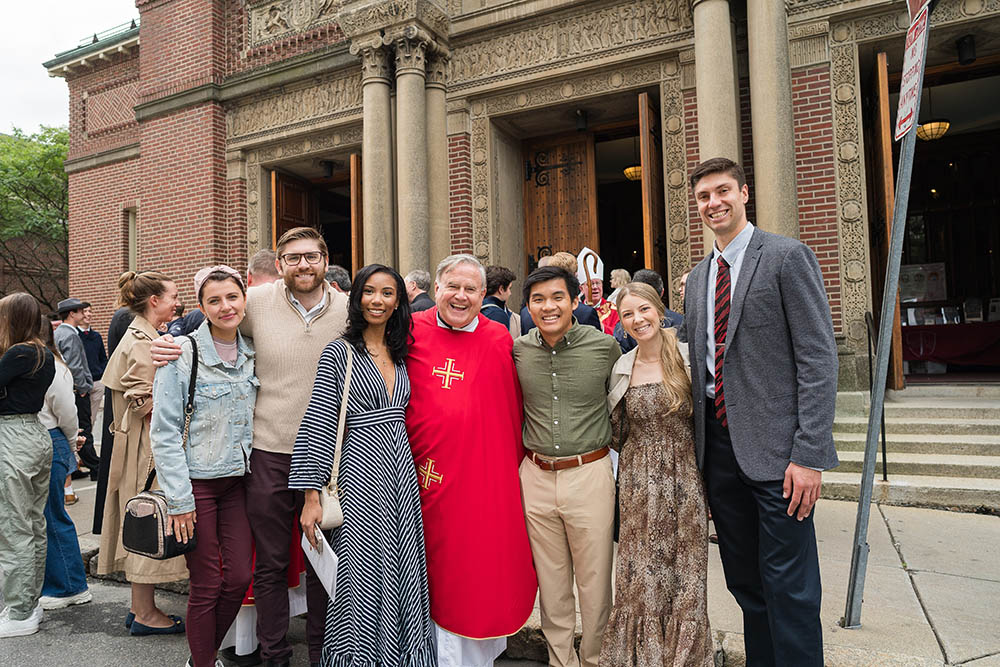 Fr. George Salzmann, a member of the Oblates of St. Francis de Sales and graduate chaplain at the Harvard Catholic Center, is seen in this undated photo outside St. Paul's Parish in Cambridge, Mass., the parish that serves Harvard University's Catholic community. (OSV News/Harvard Catholic Center)