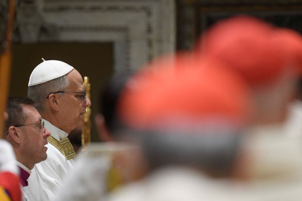 Pope Leo XIV celebrates his first Mass as pope with the cardinals who elected him in the Sistine Chapel at the Vatican May 9, 2025. He is the first U.S.-born pope. (CNS/Vatican Media)
